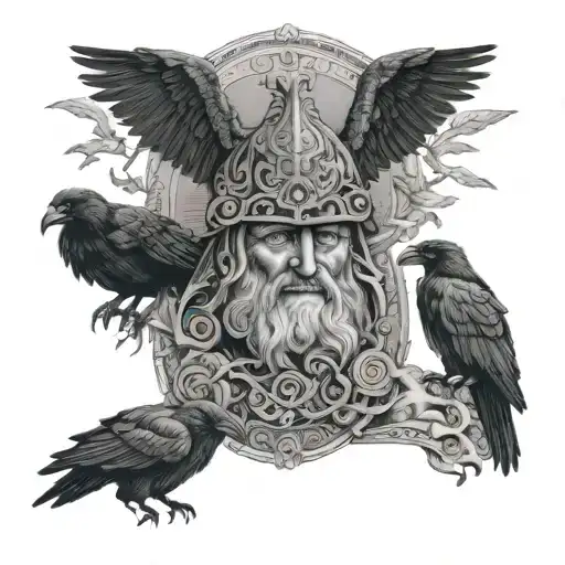 Odin As A Traveler With Ravens On Either Side