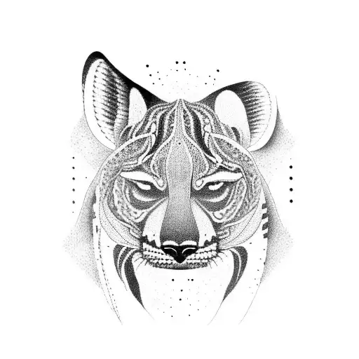 A Dotwork Design Featuring A Tasmanian Tiger In A Natural Habitat