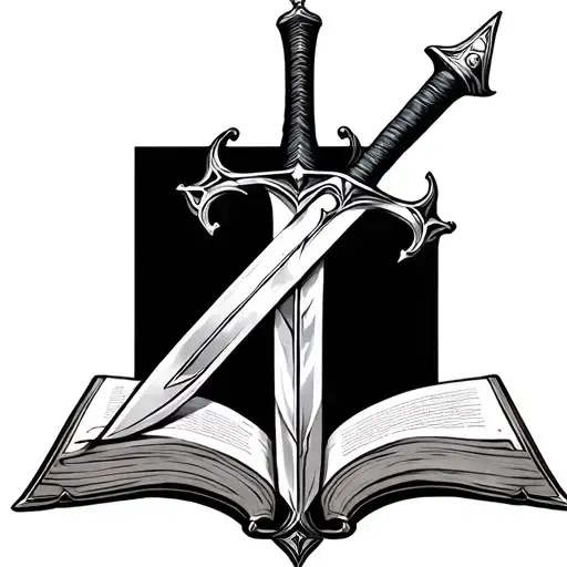 Sword And Book Open In Front
