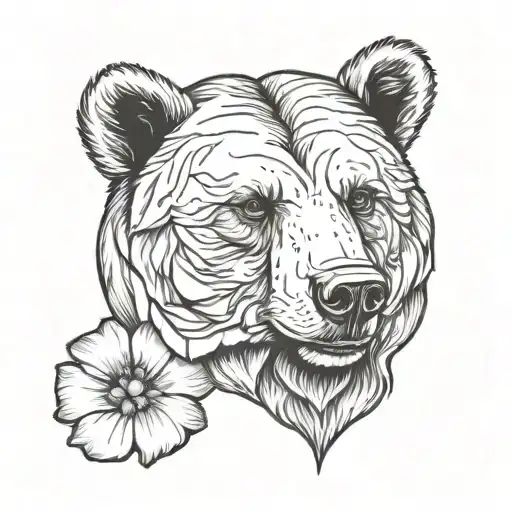 Bear Head Outline Inside Of Rose Petals
