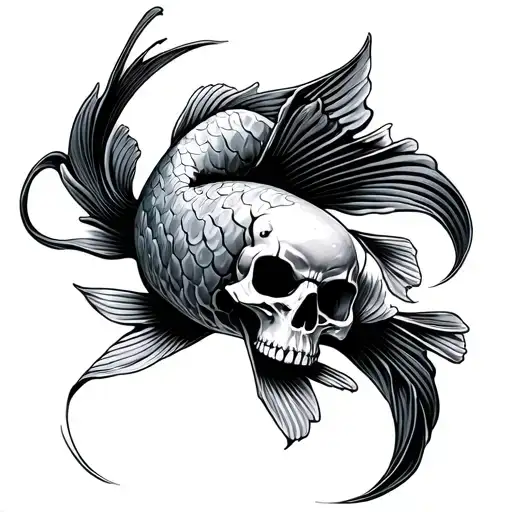 Japanese Koi Fish Swimming With Skull Mask