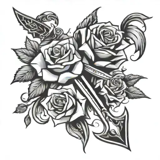 Roses Falling Under Sword