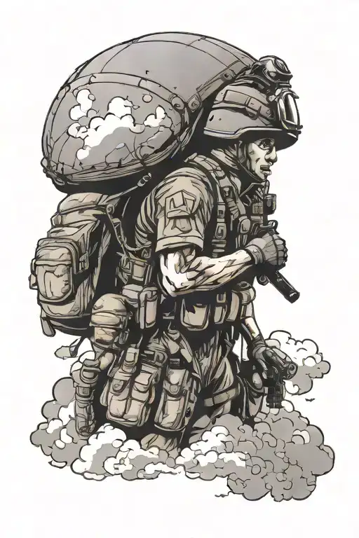 British Army Paratrooper With Cloud Background