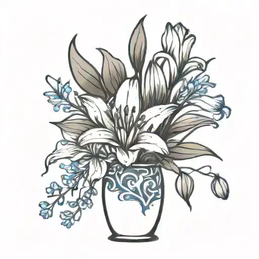 Lily Flower And Blue Bonnet Flower In A Vase Minimalistic