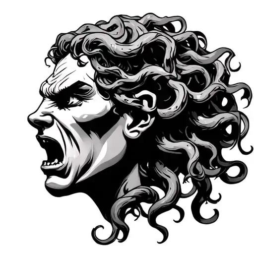 Angry Medusa Head Profile Holding