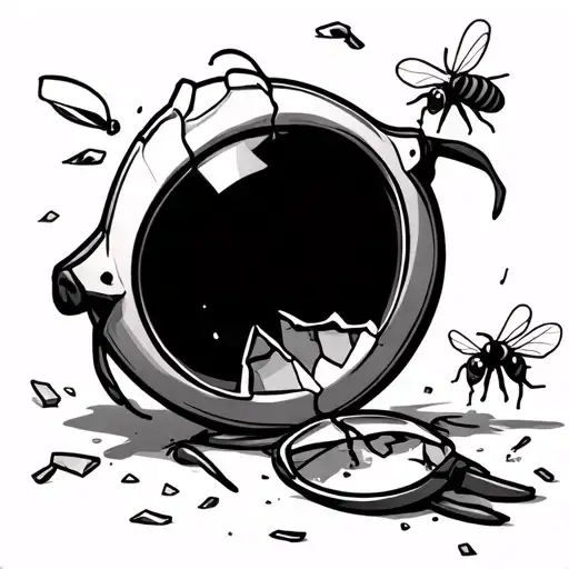 Broken Glasses On The Ground With Bees Buzzing Around Them Cartoon Version
