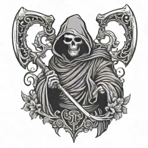 Grim Reaper Is Holding A Sickle For Tattoo Design
