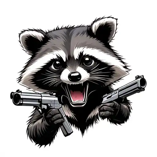 Crazy Raccoon With Guns And Lots Of Crazy Things Around