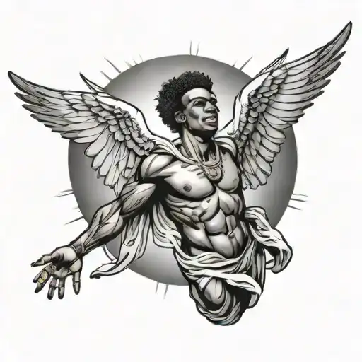 An African American Icarus Reaching For The Sun With Extra Emphasis On His Wings And The Sun