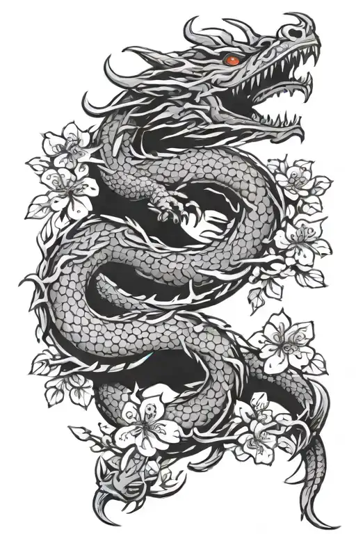 Dragon Wrapped With Cherry Blossoms