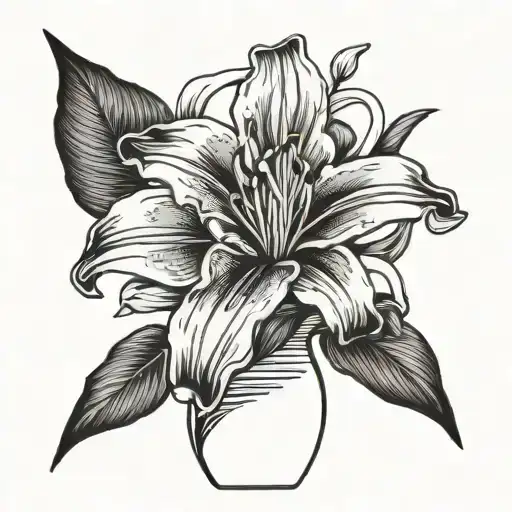 Single Line Lily And Blue Bonnet In A Vase Minimalistic