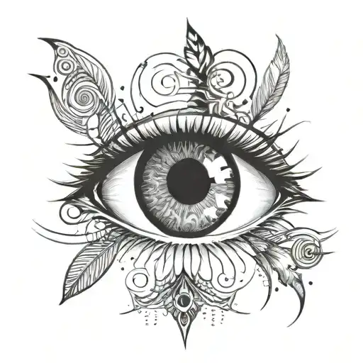 Outline Of A Human Eye With A Circular Male Pattern Around It In A Dark Style With Smudges