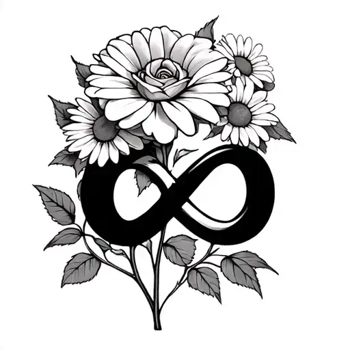 Infinity Sign With A Rose And Daisy Flower