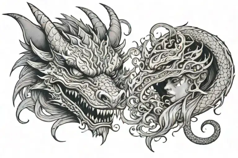 Dragon With A Woman In A Mask With An Empty