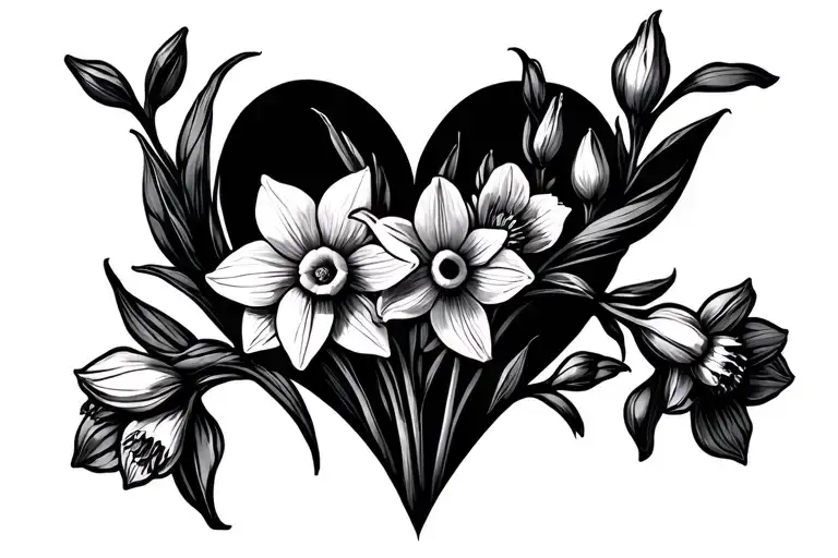 Daffodils Bouquet Tied In Heart Shape With Line