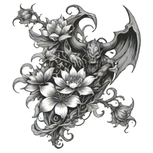 Sleeve Of Devil Falling To Lake Lotus Flowers Around