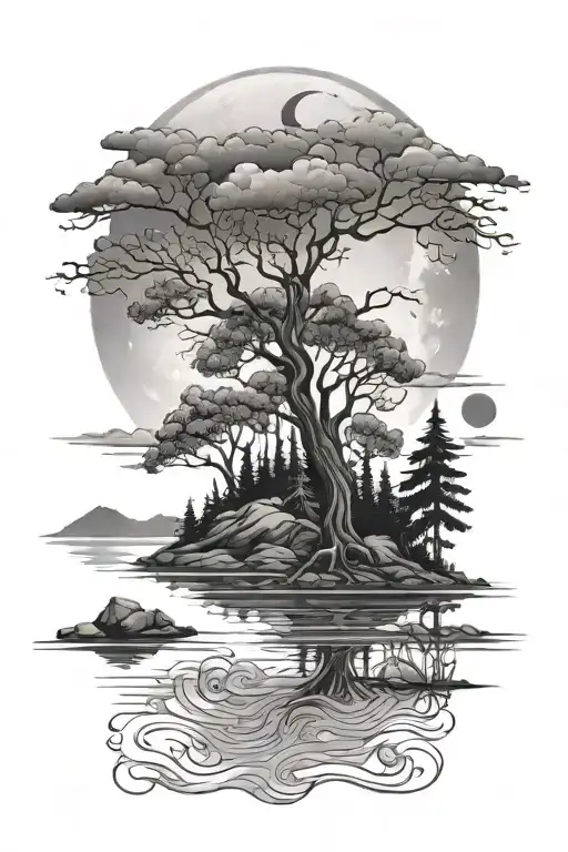 Mystical Lake Forest Moon