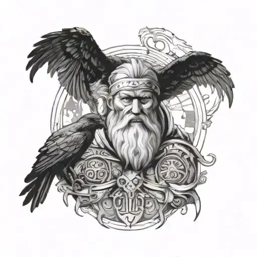 Odin As A Traveler With Ravens On Either Side As Full Back Piece