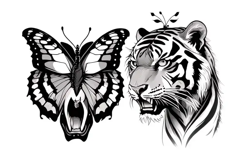 Angry Tiger And Butterfly