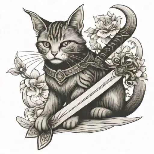 Viking Cat With Flowers And Sword