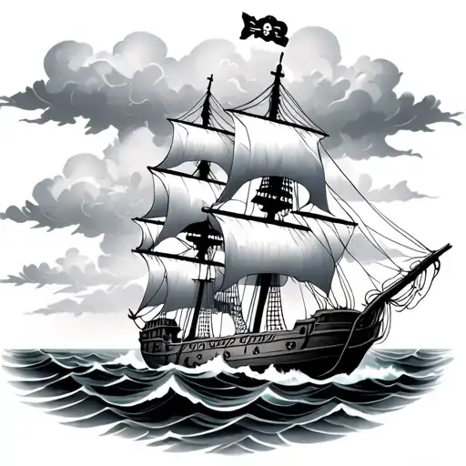 Pirate Ship Sailing Through Stormy Sky