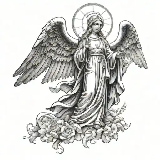 Mother Mary Standing Archangel Michael