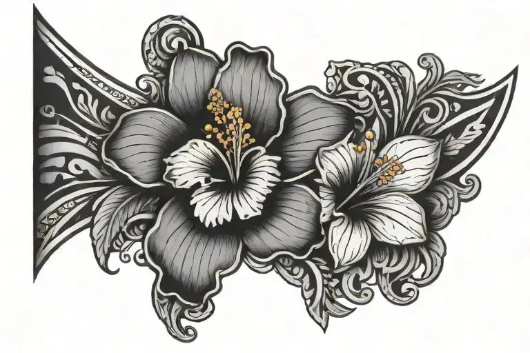 Dominican Female Tribal Bicep Cuff Wrap Tattoo With The Flag And A Hibiscus Flower