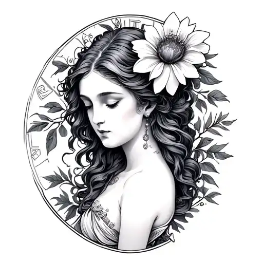 Zodiac Sign Aquarius Woman Holds Flower Bust