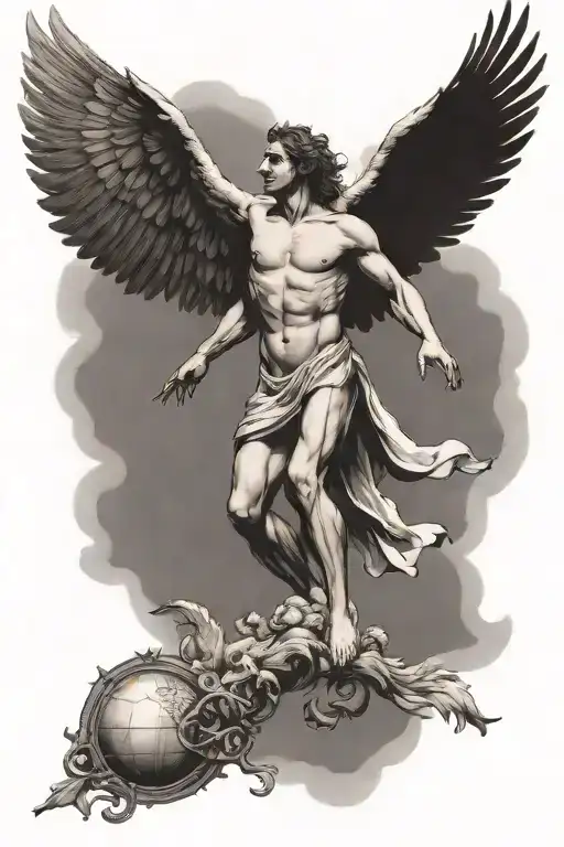 Icarus With Sun In Background Black And White