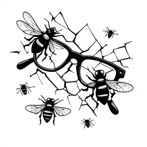 Broken Glasses Surrounded By Bees Buzzing Cartoon Version