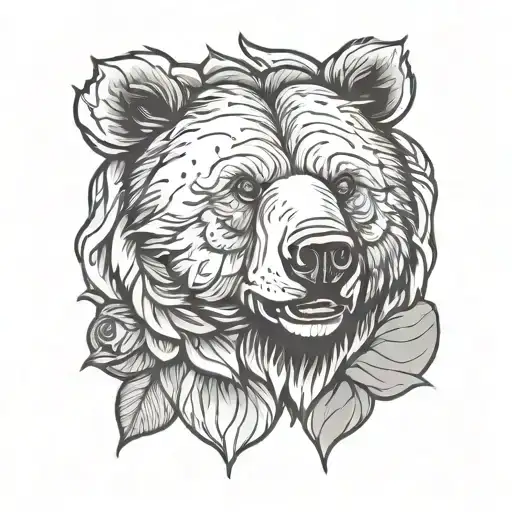 Bear Head Outline Inside Of Rose Petals