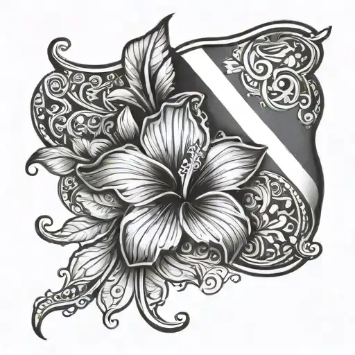 Dominican Female Tribal Bicep Cuff Tatto With The Flag And A Hibiscus Flower