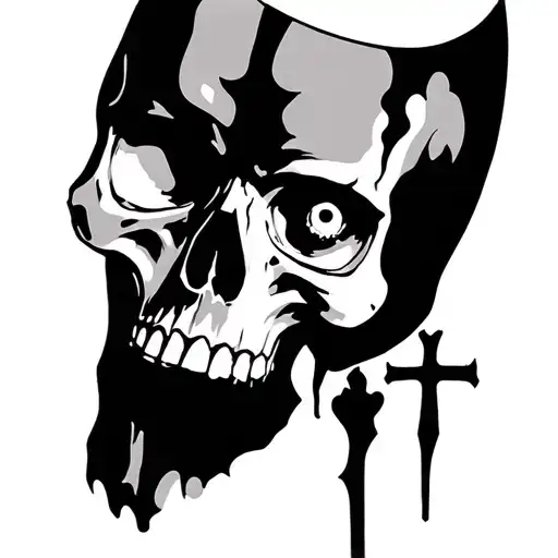 Skull With Faces In Each Eye And A Cross