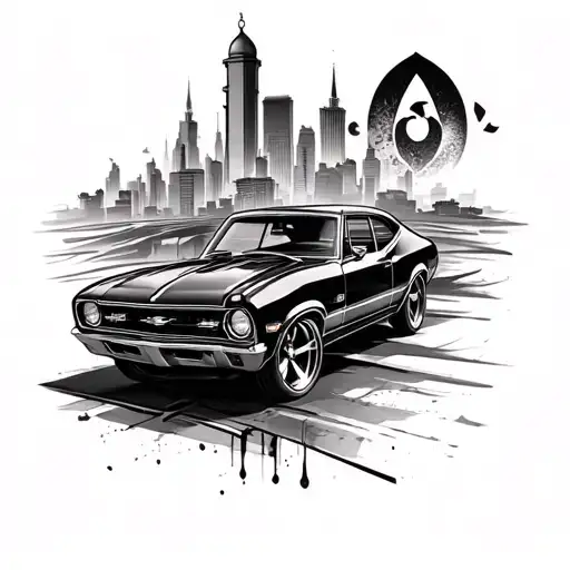 Make A Tattoo Of Chevy Nova Car With Tehran Of Iran Background