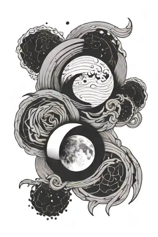 Twin Moon And Back Minimal Line Art