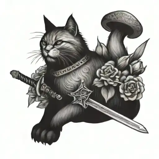 Viking Cat With Flowers And Sword