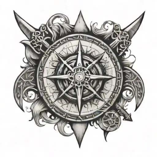 Viking Compass Battle Axes Crossed Beneath