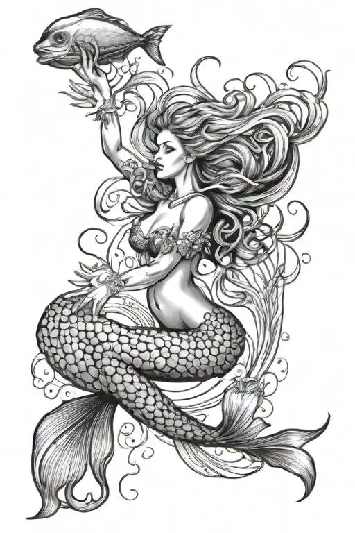 Mermaid With Jellyfish Gracefully Swimming