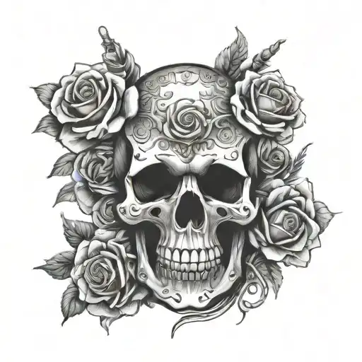Imagine A Beatifull Skull Sideways With Roses And Guns On It