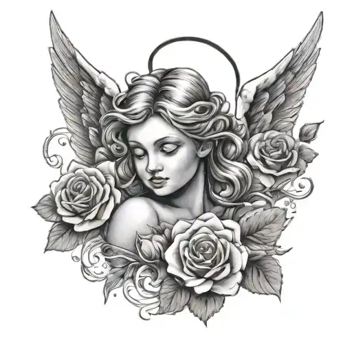 Angel With Roses Wrapped