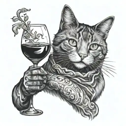 Cat With Wine Glass And Crescent
