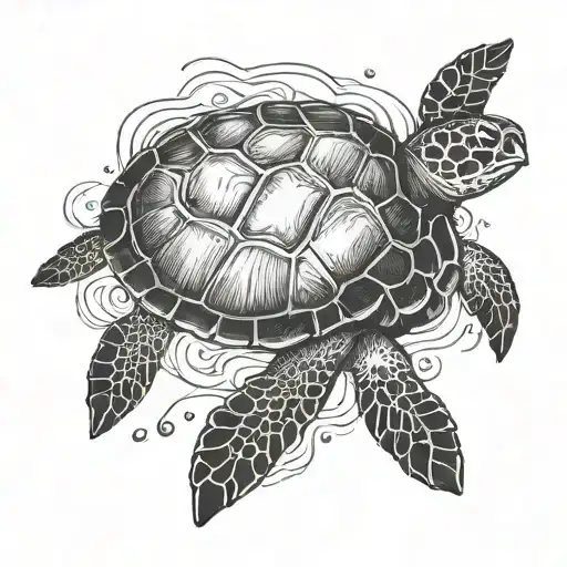 Dainty Line Art Aesthetic Sea Turtle Swimming