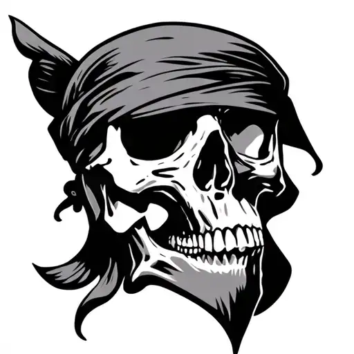 Skull With Bandana In The Face Tattoo Featuring Elements