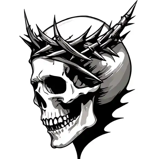 Skull Side Profile Silhouette With Thorn Crown