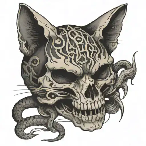 Cat Skull With Snake Intertwined