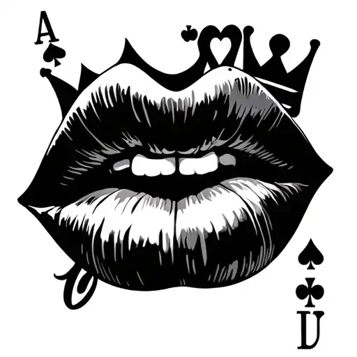 Kiss Lips With Cards King Symbol Intertwined