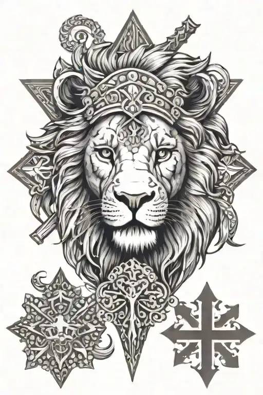 Lion With Cross Going Between Right Eye And The Persian Flag On The Left Eye
