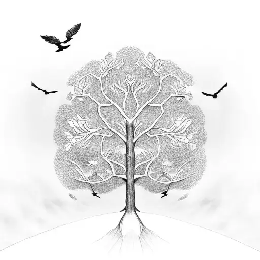 Tree Of Life With Flying Birds