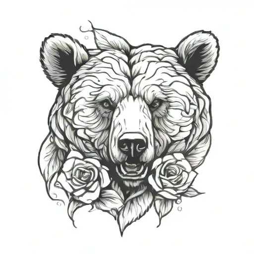 Bear Head Outline Inside Of Rose Petals