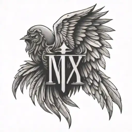 Roman Numerials With Angel Wings Comming Out The Sides With A Name Above And Halo Overtop The Name